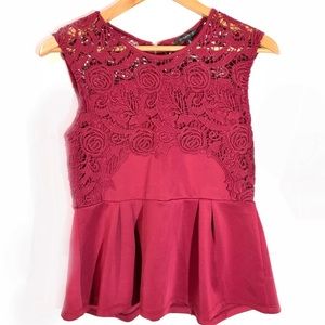Dynamite Peplum Lace Magenta Top